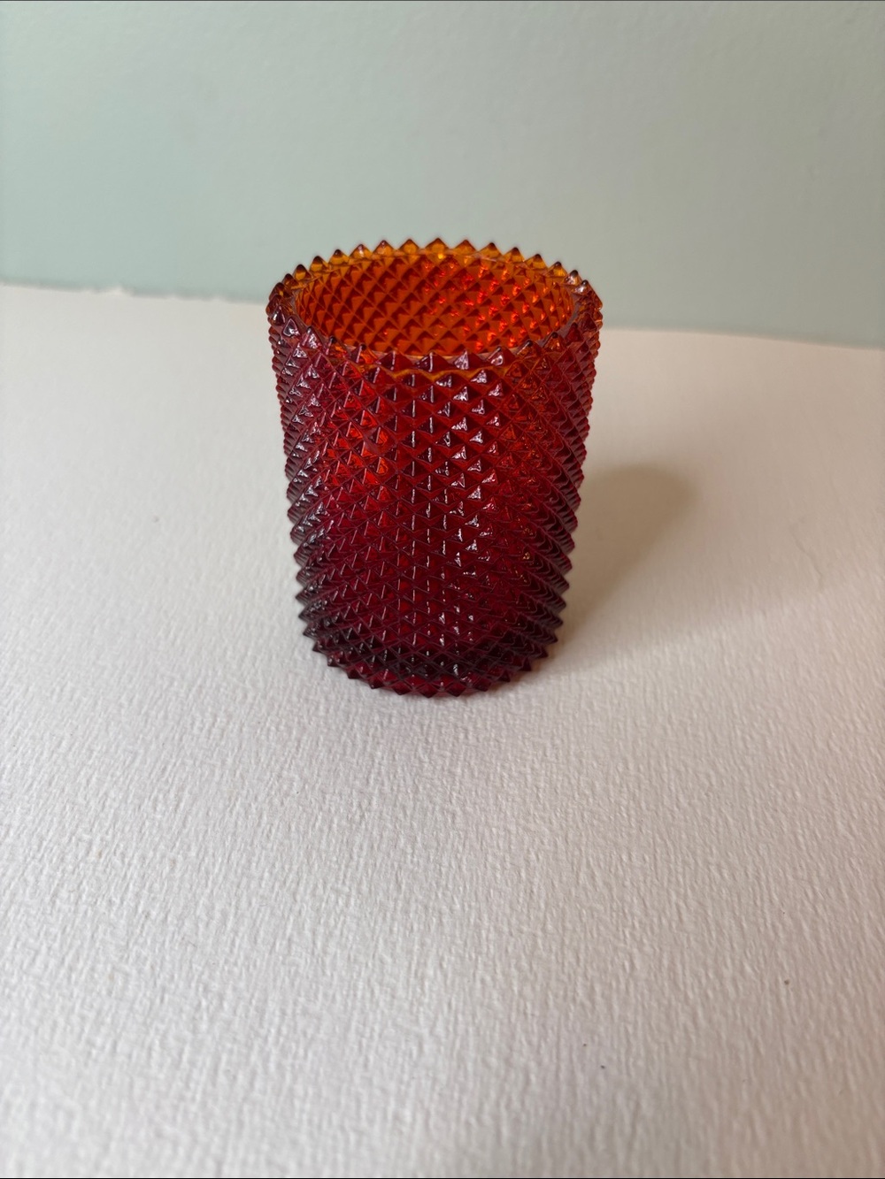Vintage Faroy Red Diamond Point Glass Votive Candle Holder